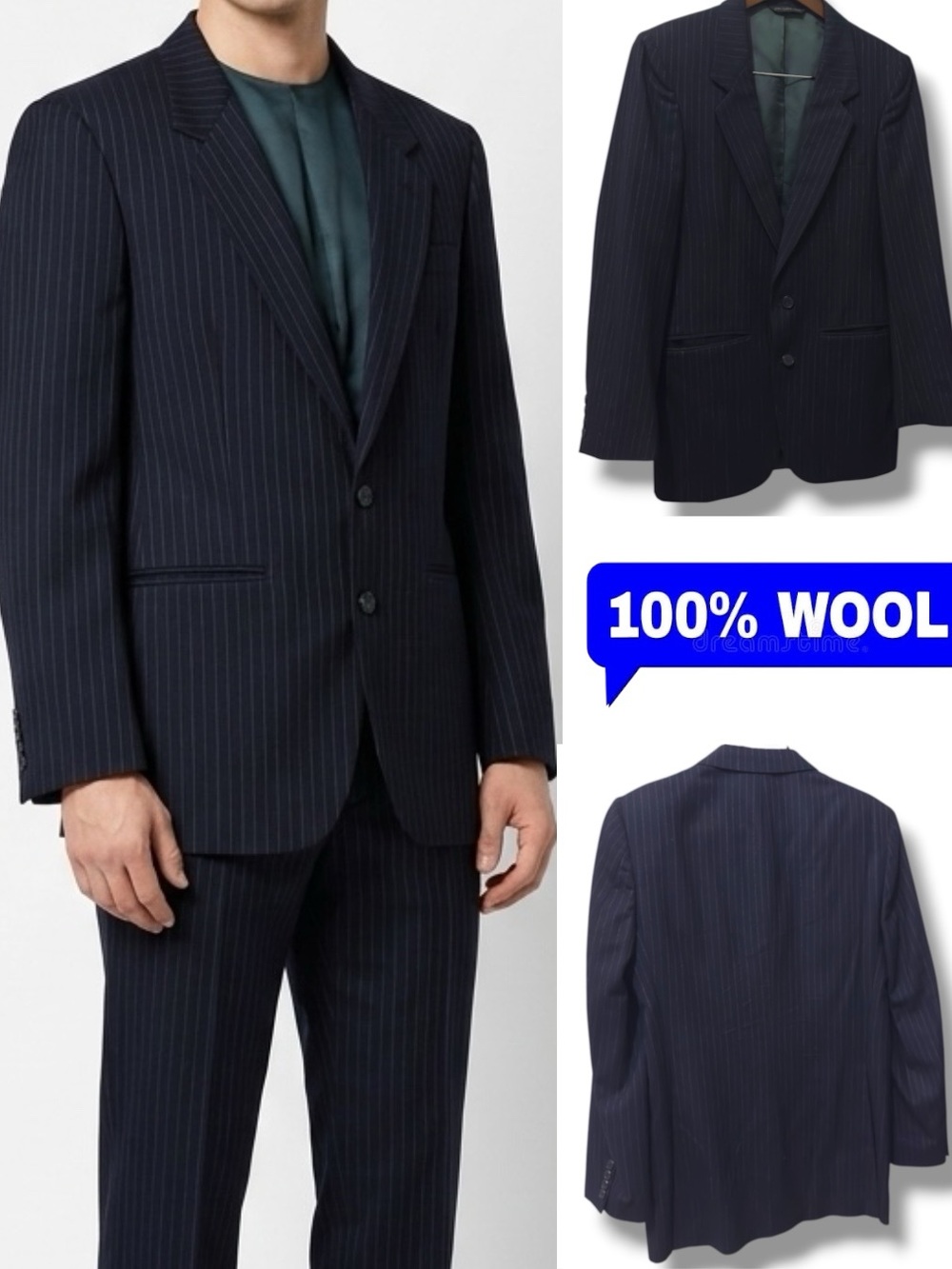 Daniel Hechter Paris | NWOT Vintage 100% Pure Wool Navy Pinstripe Suit Jacket
